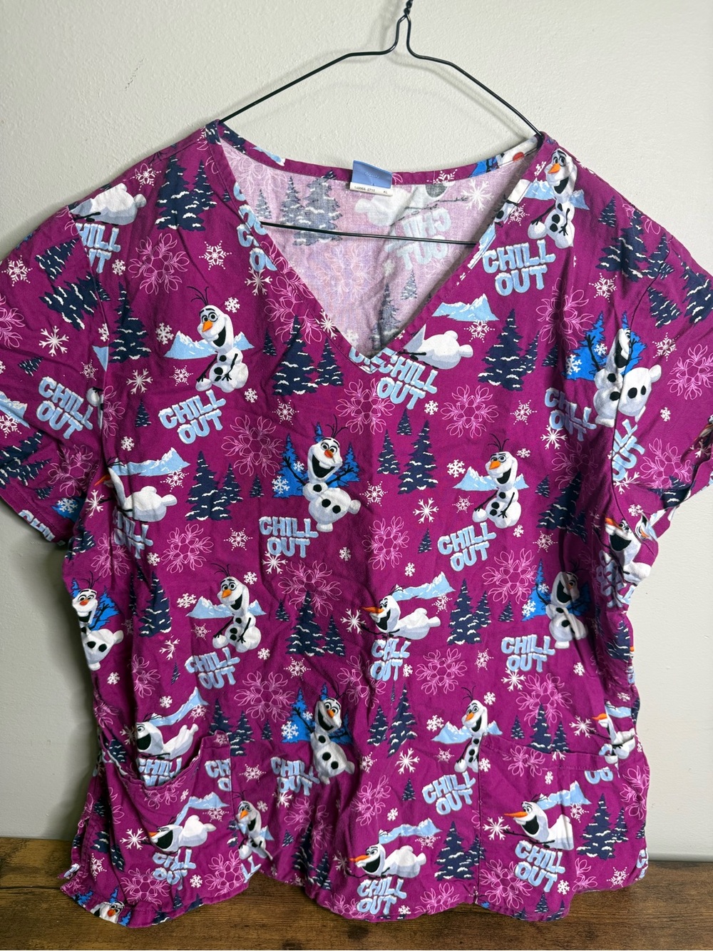 ❤️2 for $25❤️ Disney Scrubs Purple 'Chill Out' Olaf Top - Frozen